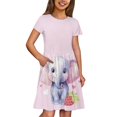 thumbnail image 3 of Uourmeti Elephant Short Sleeve Dresses for Girls 3-4 Strawberry Crewneck Knee Length A-Line Dress Casual Sundresses with Pockets, 3 of 6
