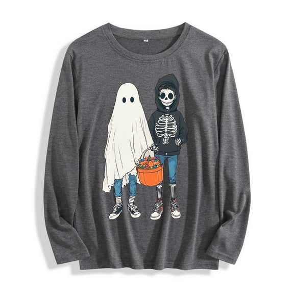 Drses‌‌ ‌‌‌Women's Halloween Graphic Tee - Ghost Print & Pumpkin Long Sleeve Casual Pullover‌ Shirt‌
