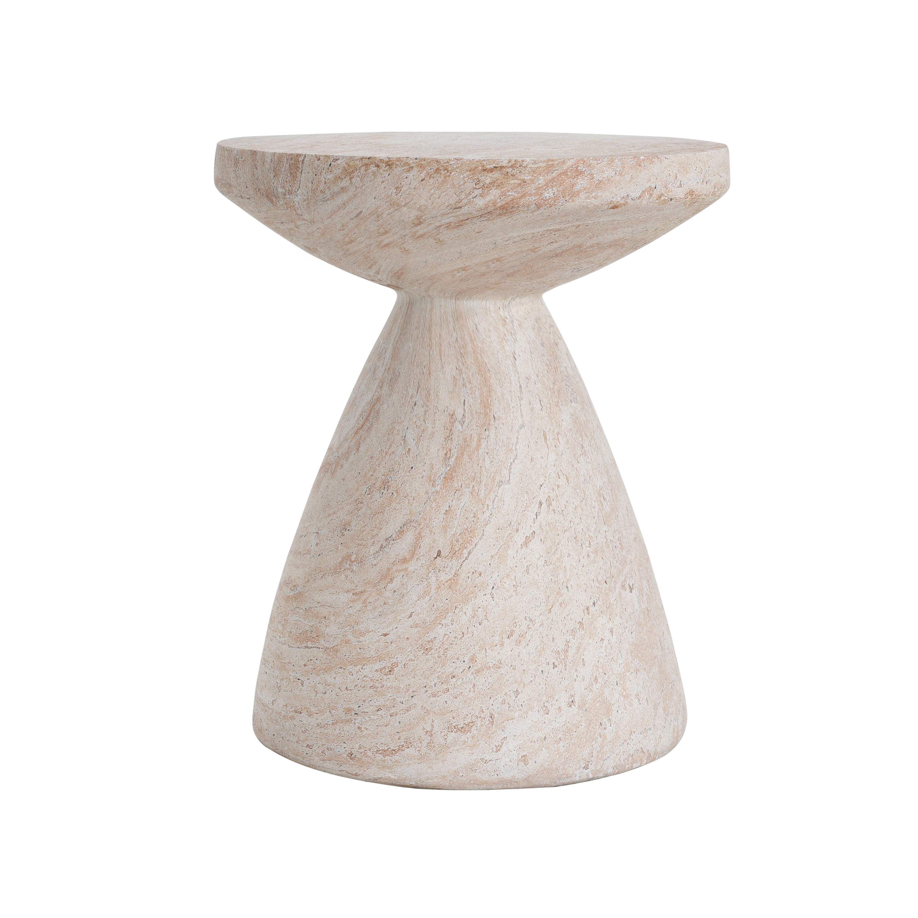Side Table, Outdoor Indoor Lightweight Concrete Table for Patio Balcony Garden, Travertine Finish