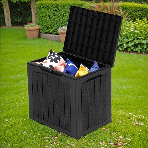 Dextrus 32 Gallon Outdoor Resin Deck Box,Waterproof&Lockable Storage Box for Garden Patio, Black