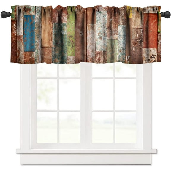 Wooden Valances Curtains Farmhouse Wood Floor Rustic Planks Wood Grunge Lodge Hardwood Windows Short Curtain Valance for Kitchen Bedroom Bathroom Decor with Rod Pocket, One Panel 54X18 Inches