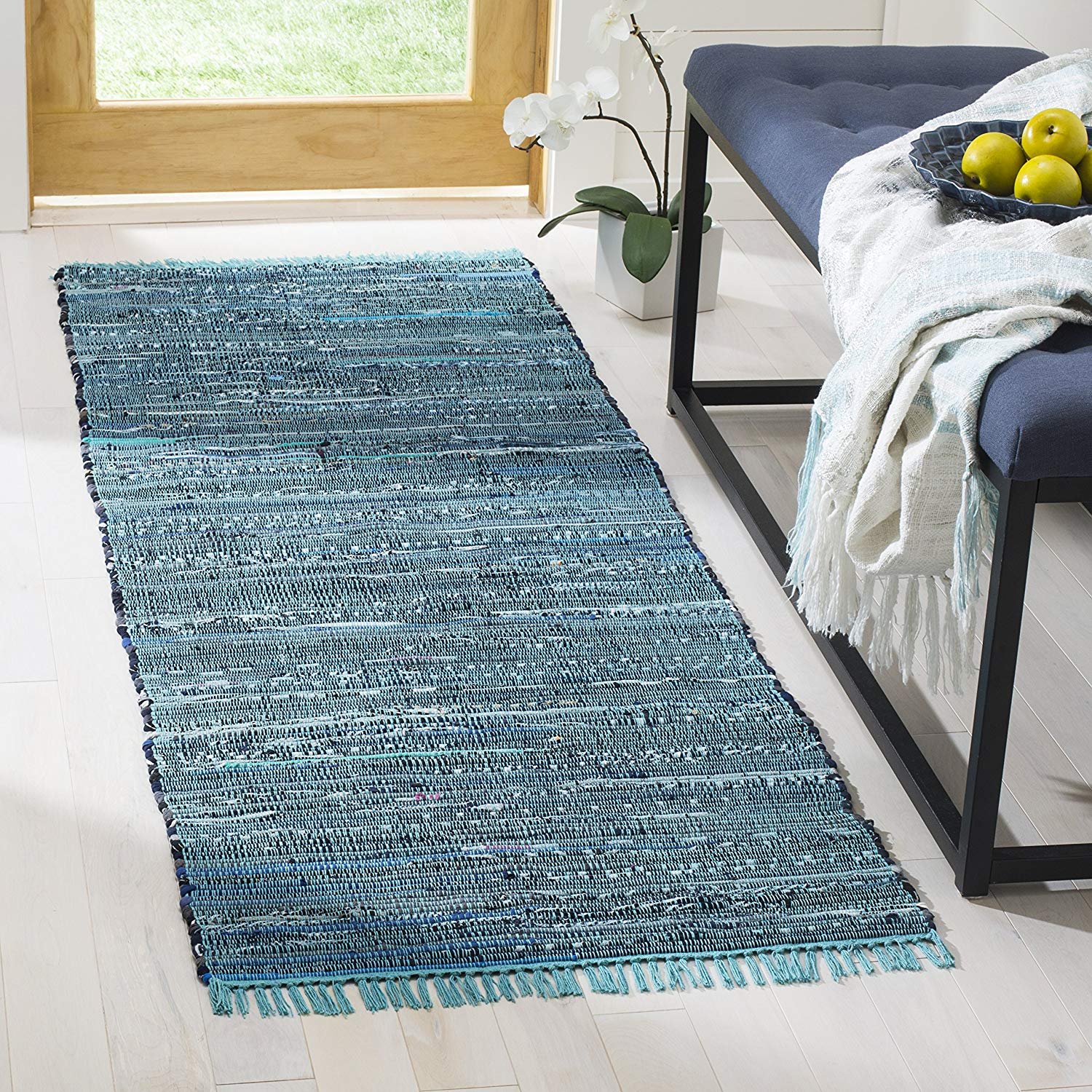 Safavieh Rag Rug Collection RAR121B Hand Woven Blue and Multi Cotton Runner (2'3" x 10