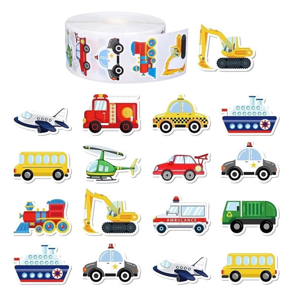 500 Pcs/Roll Vehicle Stickers Cartoon Construction Vehicle Decals Car Stickers For DIY Craft Reward