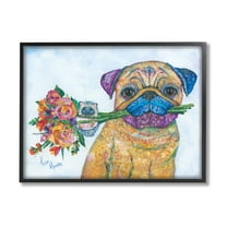 Stupell Industries Pug & Hedgehog Layered Paisley Patterns Animals Collage Painting Black Framed Art Print Wall Art, Design by Lisa Morales