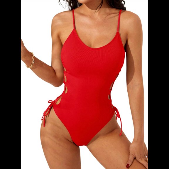 Traje de Baño de una Pieza para Mujer Traje de Baño de una Pieza con Abertura Alta para Mujer Traje de Baño de una Pieza Rojo M