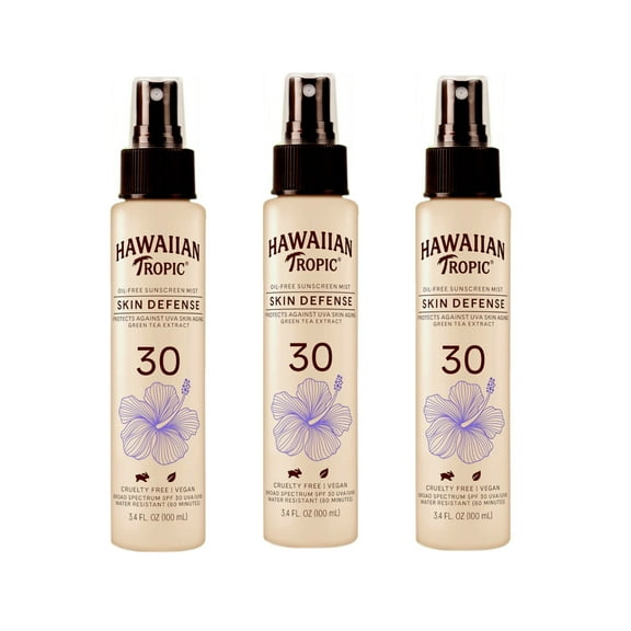 Hawaiian Tropic Skin Defense 30 SPF Oil-Free Sunscreen Mist, 3.4 Fl. Oz. - Pack of 3