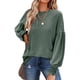 thumbnail image 2 of Top de manga larga para mujer, Color sólido, cuello redondo, informal, suelto, de punto, con volantes, farol, manga larga, camisetas verdes XL, 2 of 6