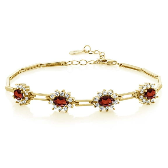 Gem Stone King 4.20 Ct Oval Red Garnet 18K Yellow Gold Plated Silver Bracelet for Women 7 1 inches Extender