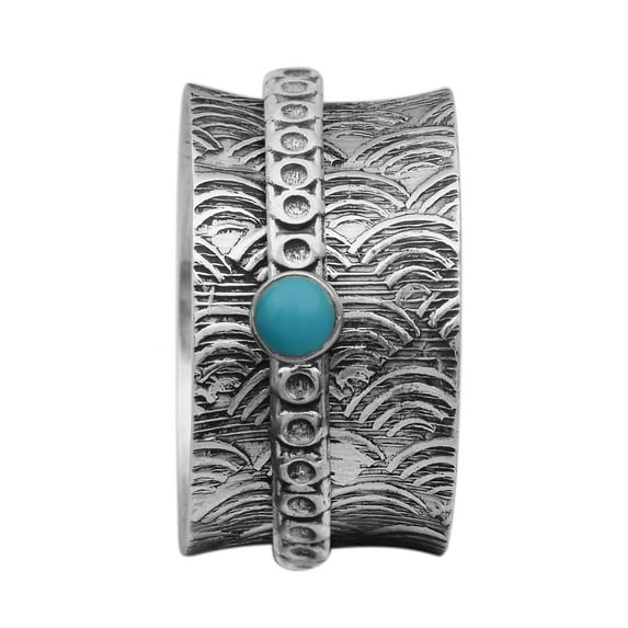 Spinner Ring 3MM Round Turquoise 925 Silver Meditation Anxiety Men Women Band