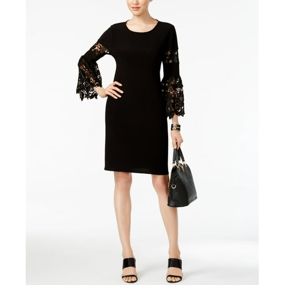 Alfani Petite Lace Sleeve Dress Deep Black 2P
