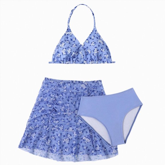 Ymyiu Bikini for Girls Toddler Girl Swimsuits Infant Baby Girl Bathing Suit Bikini Sets Swimwear 3 Piece Summer Beach Outfit Top Shorts Size 8-9 Years (Sky Blue,8-9 Years)