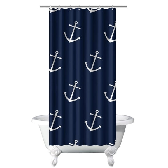 Map Nautical Shower Curtain with Anchor, Boat, Sea, Seaside Coastal Marine Ocean Waves and Lighthouse Pattern, Waterproof Fabric Curtain with Hooks