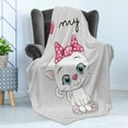 thumbnail image 4 of Kitten Soft Flannel Fleece Throw Blanket, Cartoon Domestic White Cat Pink Cheeks Fluffy I Love My Pet Themed Print, Cozy Plush for Indoor and Outdoor Use, 50" x 60", Grey White Pink, by Ambesonne, 4 of 5