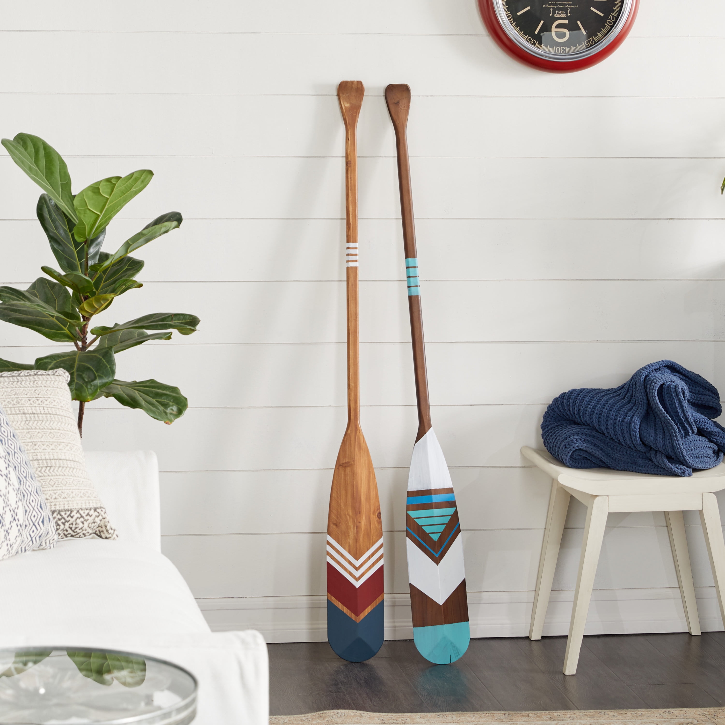 Coastal Wood Novelty Canoe Oar Paddle Wall Decor with Arrow and Stripe Patterns Breakwater Bay Color/Finish: Light Gray/Brown/White