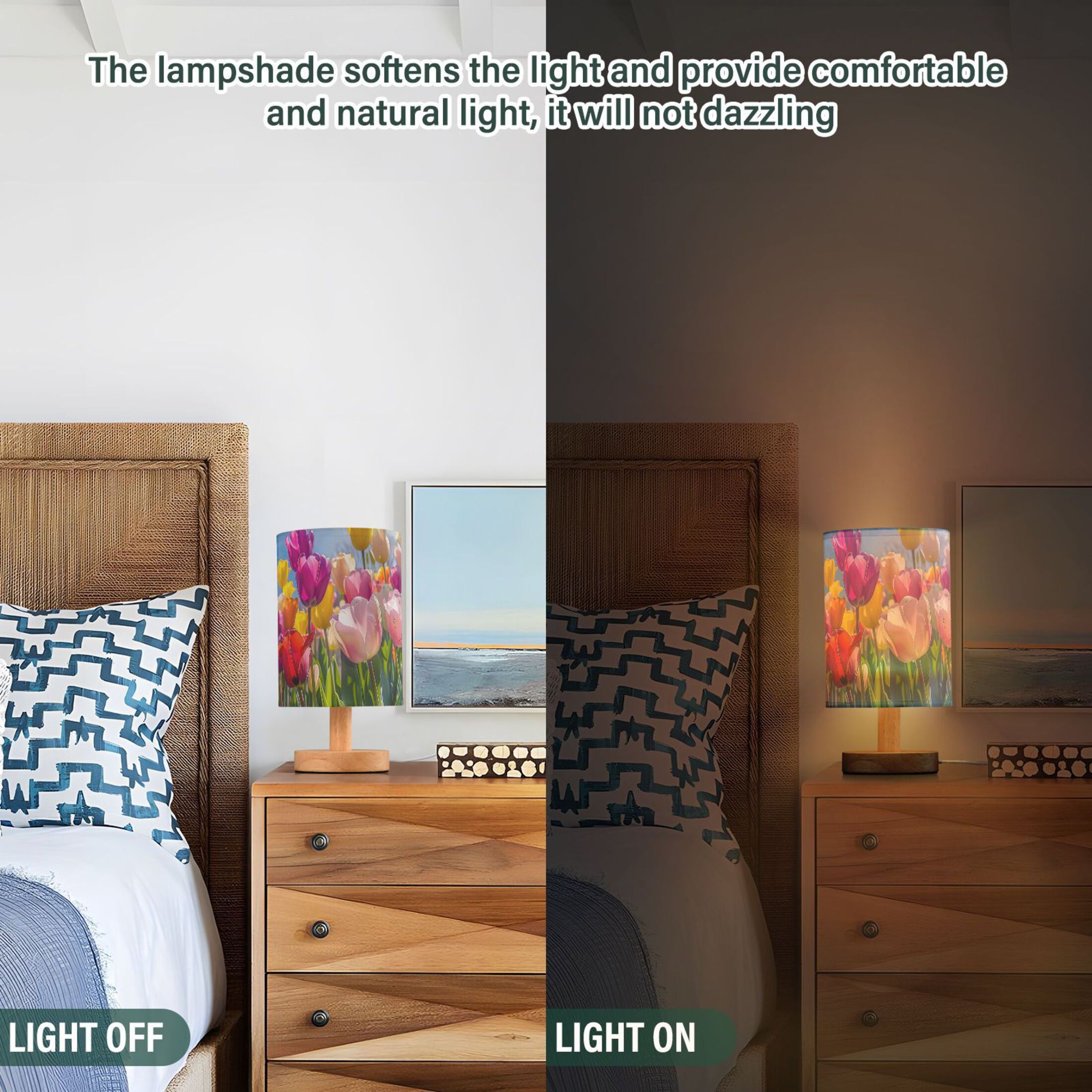 Tulips Oil Painting Table Lamp with USB Port LED Warm Light Lamp Night Light Home Decor