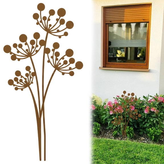 NANDIYNZHI Dandelion Stake Metal Garden Decor Brown Durable for Outdoor, Yard Art, Lawn Ornament, Flower Bed Accent, Patio Decoration, Garden Stakes,Dandelion Stake for Outdoor Decor