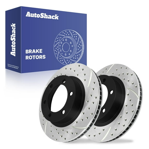 AutoShack 12.54" (318.5 mm) Front Vented Drilled & Slotted Brake Rotors E-Coated | Replacement for 2005-2023 Toyota Tacoma 2007-2014 Toyota FJ Cruiser | 2-PC Set | ShadowGuard