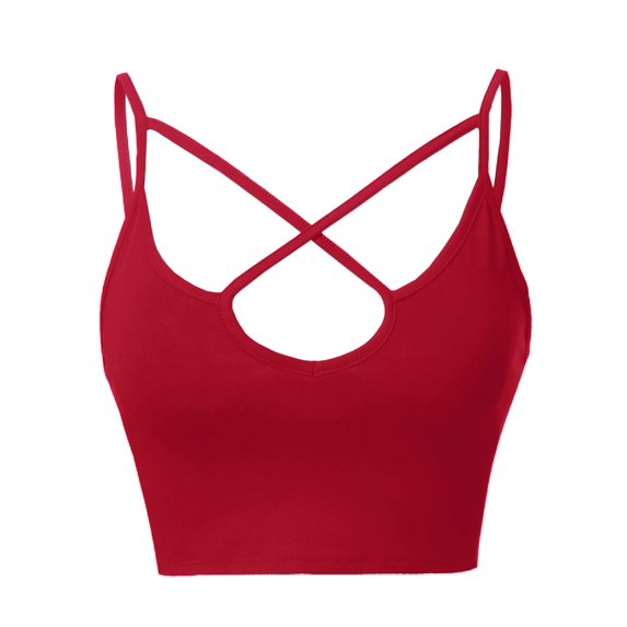 FashionOutfit Women's Solid Fitted Front Cross Spaghetti Strap Bralette Top