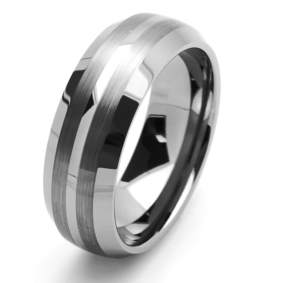 Men Women Tungsten Carbide Wedding Band Ring 8mm Comfort Fit Beveled Edges Domed Tungsten Ring