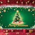 thumbnail image 3 of Gold Decorative Christmas Banner Christmas Tree Design Merry Christmas Banner Gift Pattern Green Background Holiday Banner for Christmas Party Family Gathering Indoor Decoration, 3 of 9
