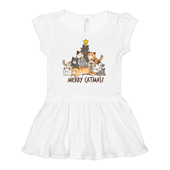 Inktastic Merry Catmas with Cat Tree and Yellow Star Girls Baby Dress
