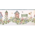thumbnail image 2 of Concord Wallcoverings Vintage Wallpaper Border Featuring Garden with Birdhouses Flowers and Butterflies, Colors Pink Yellow Green Beige and Blue, Size 9 Inches by 15 Feet LA15012DB, 2 of 4