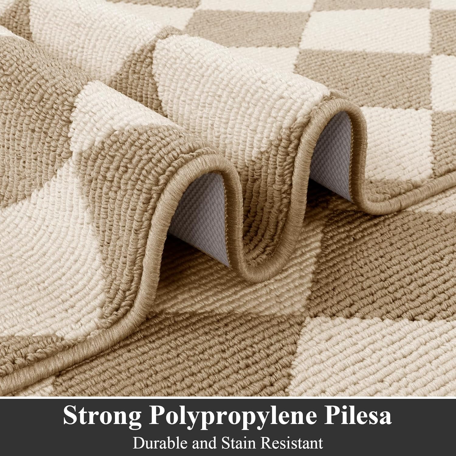 MeyJey Diamond Plaid Kitchen Rugs Sets of 3, Non Slip Kitchen Floor Mats Washable Kitchen Rug, Beige White