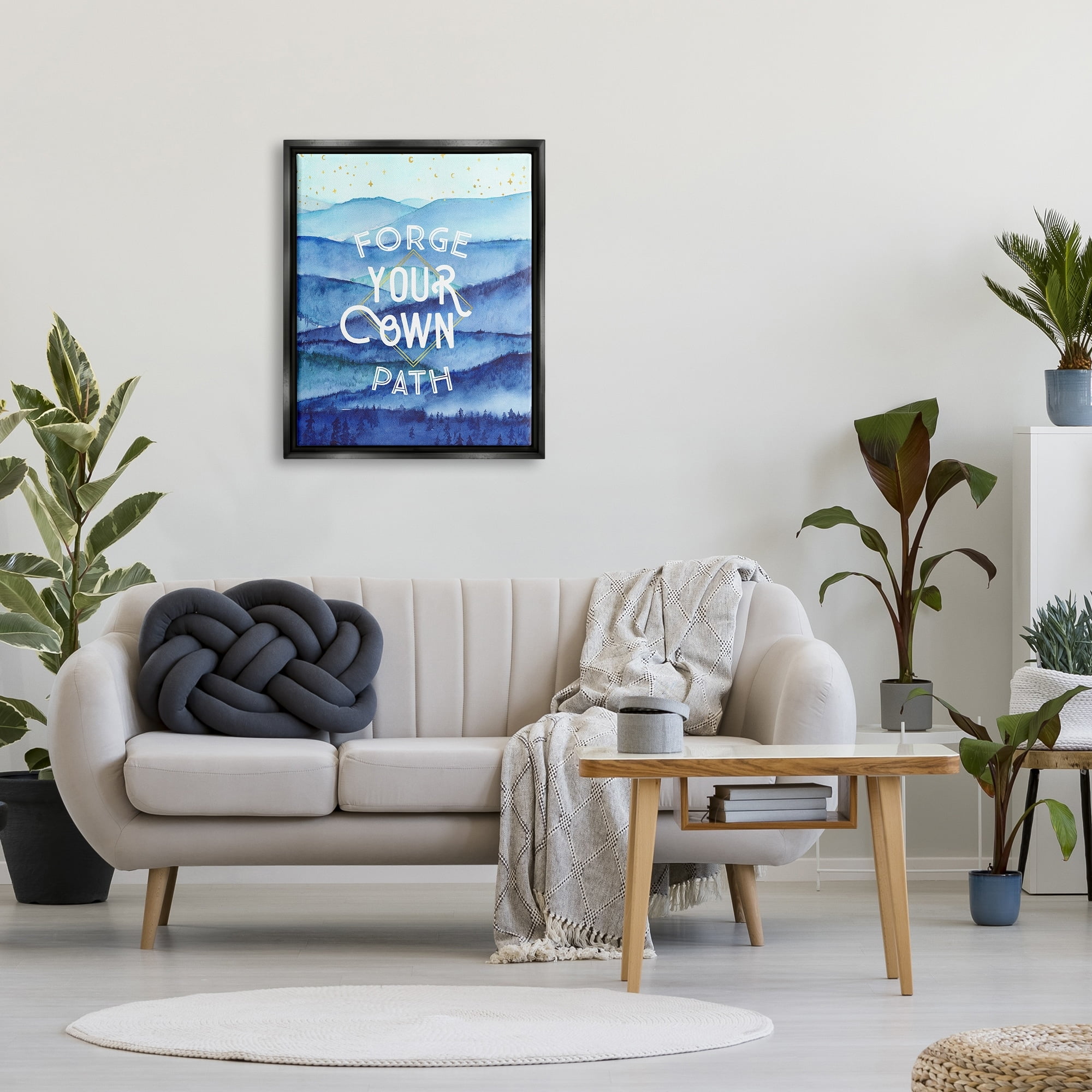 Stupell Industries Forge Your Own Path Layered Mountain Peaks Graphic Art Jet Black Floating Framed Canvas Print Wall Art, Design by Arrolynn Weiderhold
