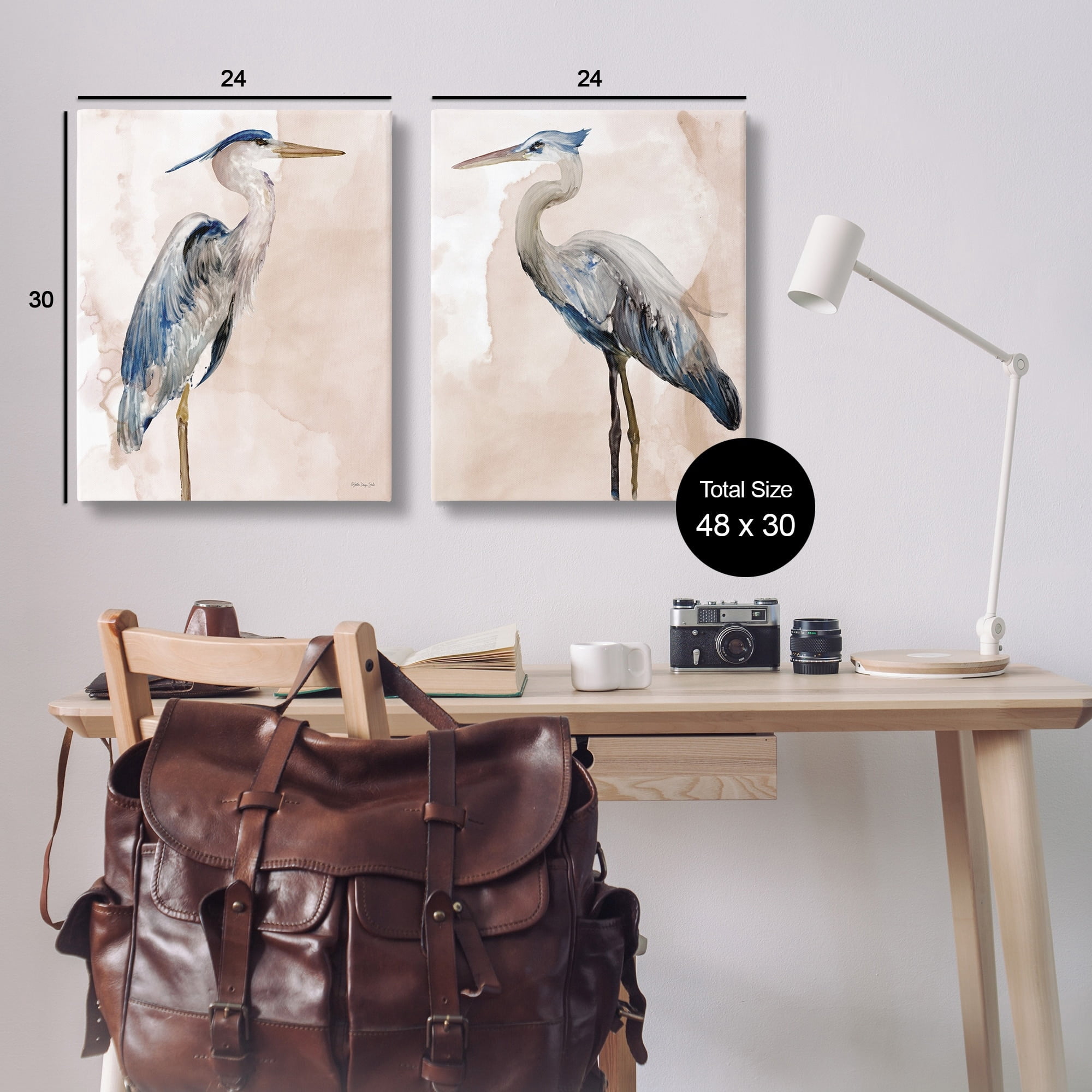 Stupell Industries Beautiful Heron Birds Standing Watercolor Painting Coastal Painting Gallery-Wrapped Canvas Print Wall Art Set of 2, 24 x 30, Design by Stellar Design Studio
