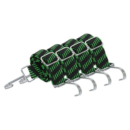Uxcell 4 Pack Adjustable Bungee Cords with Hooks, 39 Inch Flat Heavy Duty Elasticity Straps Rubber Bungee Cords with Buckle for Outdoor, Camping, Tarp, Bike Rack, Luggage, Black Green