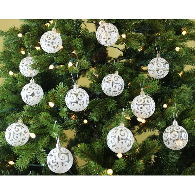 Sleetly Paquete De 32 Adornos Blancos Para Árbol De Navidad – Juego De Decoración Navideña De Plástico Inastillable Con Bolas De Nieve Con Purpurina De 3,15 Y 2,36 Más Carámbanos Y Copos De Nieve Blan