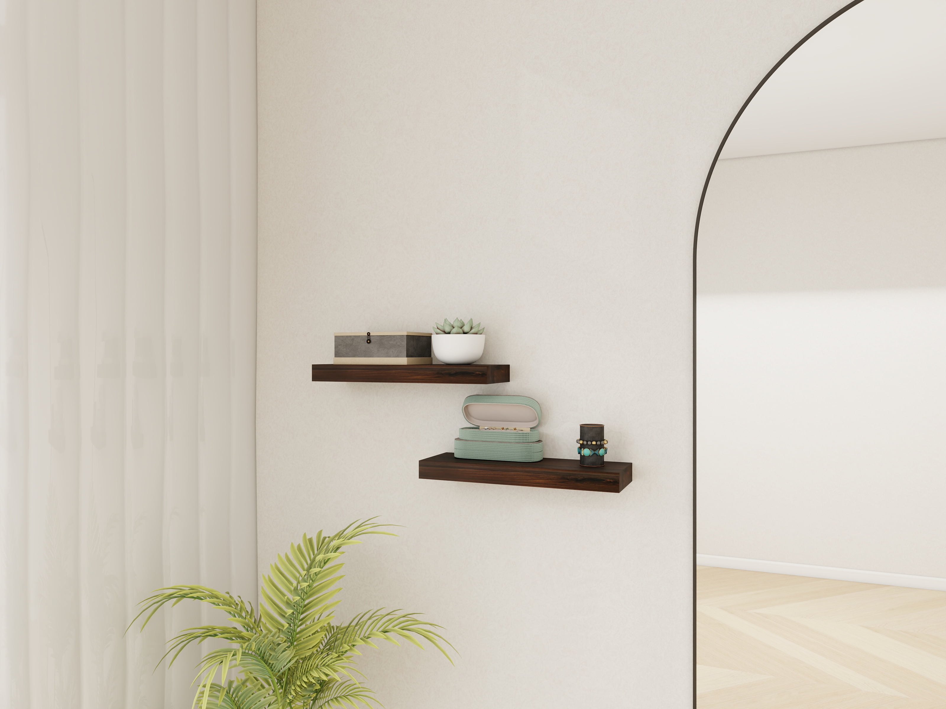 Mainstays Walnut 16.5" Wood Floating Shelves, Set of 2