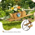 thumbnail image 3 of Topbuy Flower Pot Wheelbarrow Planter Solid Pine Wood Wagon Planter w/ Triangular Metal Support 2 Energy-saving Handles Movable Whee Walnut, 3 of 9