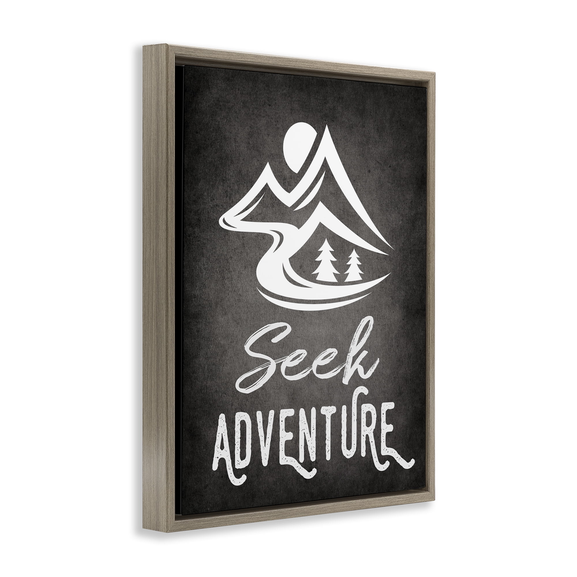 Stupell Industries Seek Adventure Phrase Typography Painting Brown Floater Framed Canvas Art Print Wall Art, 25 x 31