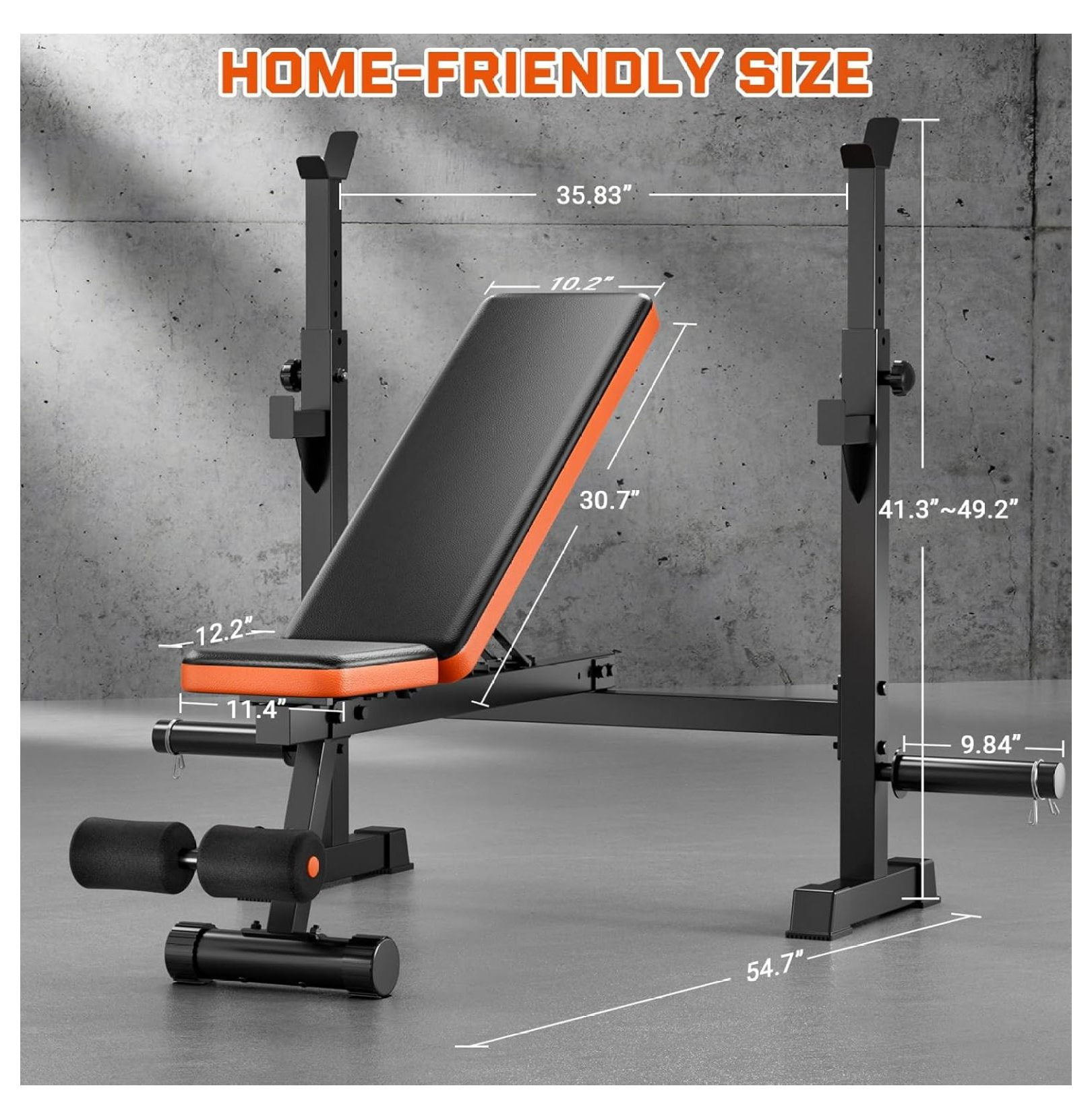 770lbs Weight Set with Squat Rack, 5 in 1 Workout Press With Removable Foot Catch, Adjustable Flat Incline Sit Up for Home Gym Full Body Strength Training
