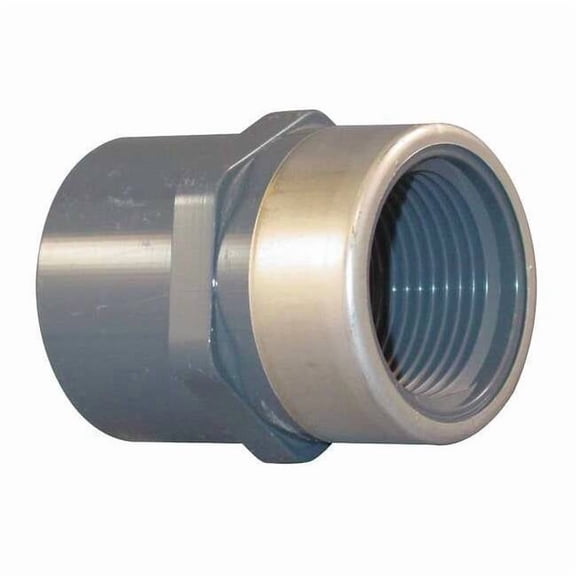PVC, Stainless Steel Female Adapter, Socket x FNPT, 3/4 in x 1 in Pipe Size