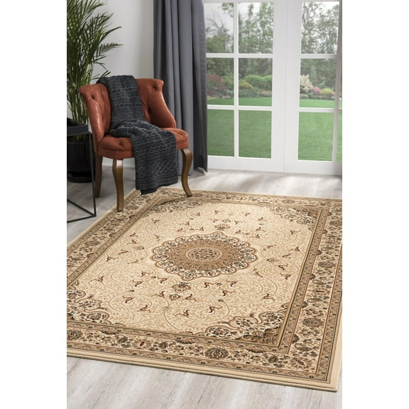 Rug Branch Traditional Persian  Beige Cream Indoor Area Rug - 5x8