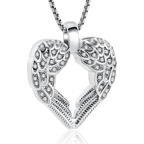 Angel Wings Heart Urn Cremation Jewelry for Ashes Of Loved Ones Keepsake Memorial Urn Pendant Urn Necklace