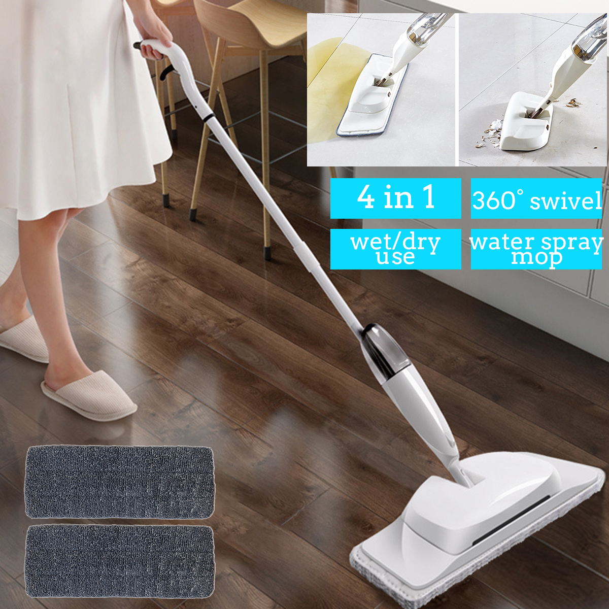 Microfiber Spray Mop Cleaner Kit Home Floor Dust Mop Kitchen Bathroom