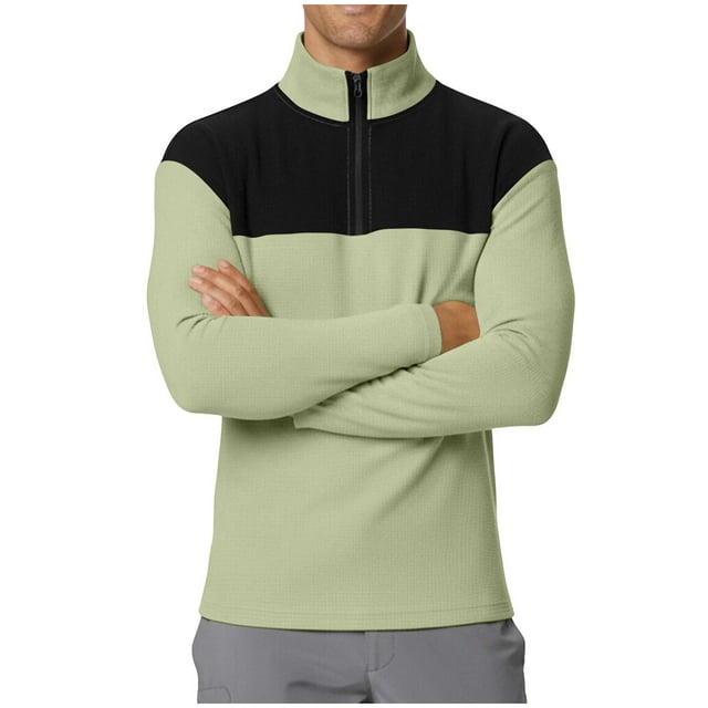 RXMEKW Top Coat Men, Stand-Up Collar Sports Top with Half Zip and Color Blocks