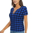 thumbnail image 2 of Wukai Buffalo Plaid Blue Black Casual V-Neck Graphic Tees for Women: Lightweight and Breathable Summer Tops with Stylish Design-Small, 2 of 8