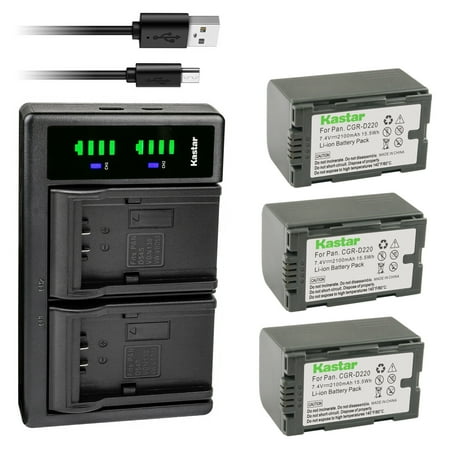Kastar 3-Pack CGR-D16S Battery and LTD2 USB Charger Compatible with Panasonic PV-DV800K PV-DV801 PV-DV851 PV-DV852 PV-DV900 PV-DV901 PV-DV910 PV-DV951 PV-DV952 PV-DV953 PV-GS2 PV-GS9 Camera