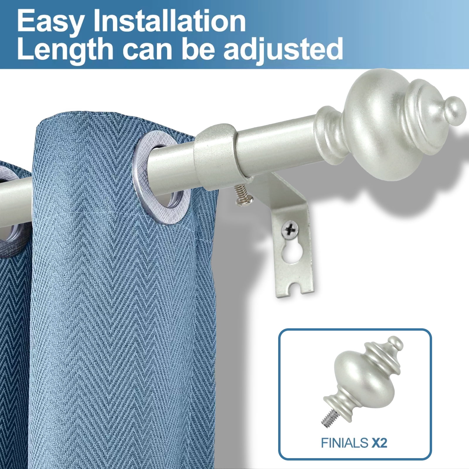 Urbanest Round Urn Single Curtain Rod Set, 5/8", 28-48", Pewter