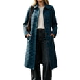thumbnail image 3 of Women's Plaid Long Trench Jacket Lapel Collar Single Breasted Wool Blend Fall Winter Mid Length Pea Coat with Pockets (L, Navy), 3 of 6