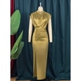 thumbnail image 5 of Women'S Satin High Slit Maxi Dress - Elegant Mock Neck Cap Sleeve Formal Attire Gold L, 5 of 8