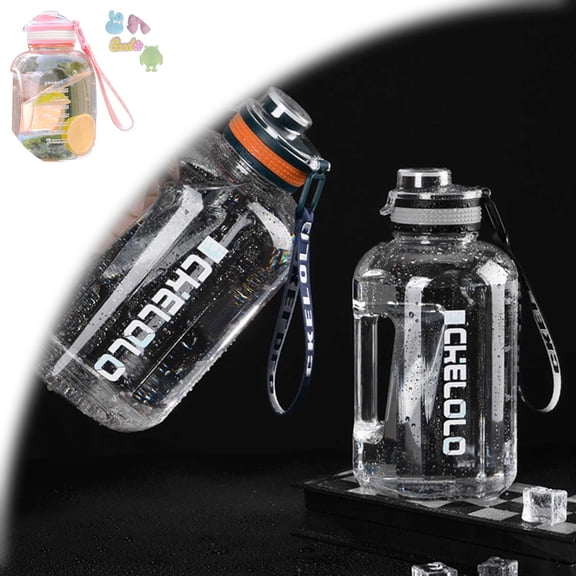 Water Bottle with Time Marker, 1.2 L Clear Wide Mouth Water Jug, Reusable Leakproof Large Water Bottle with Strap for Travel Workout Camping Hiking Home Gym Sports Outdoors