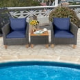 thumbnail image 4 of Gymax 3PCS Patio Furniture Set Conversation Bistro Set w/ Acacia Wood & Cushions Navy, 4 of 10