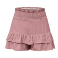 thumbnail image 5 of Dezsed Women's Casual Shorts Boho Flowy Shorts Ruffle Mini Skirts Running Tennis Shorts Summer Elastic Waist Beach Shorts Pink XL, 5 of 6