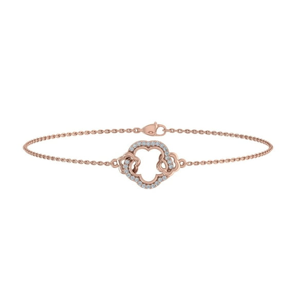1/10 Carat Diamond Flower Chain Bracelet in 14K Rose Gold (I1-I2 Clarity) (7 Inch)