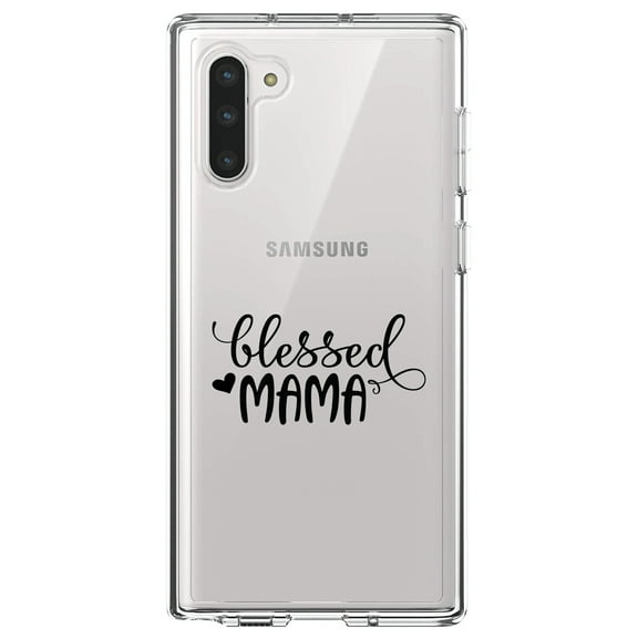 DistinctInk Clear Shockproof Hybrid Case for Samsung Galaxy Note 10 (6.3" Screen) - TPU Bumper Acrylic Back Tempered Glass Screen Protector - Blessed Mama - Heart